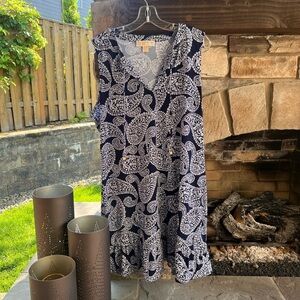 Michael Kors Navy and White Paisley Sleeveless Dress